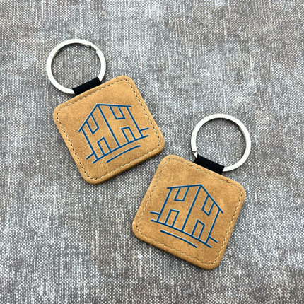 Porte-clés en cuir personnalisé carré marron clair - 50 x 50 mm - par pièce