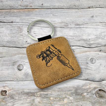 Porte-clés en cuir personnalisé carré marron clair - 50 x 50 mm - par pièce