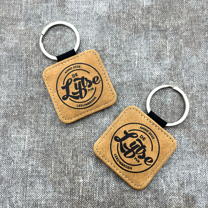 Porte-clés en cuir personnalisé carré marron clair - 50 x 50 mm - par pièce