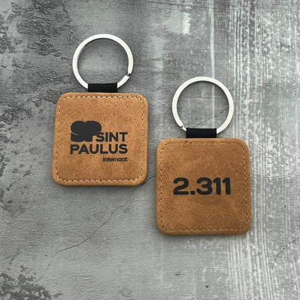 Porte-clés en cuir personnalisé carré marron clair - 50 x 50 mm - par pièce