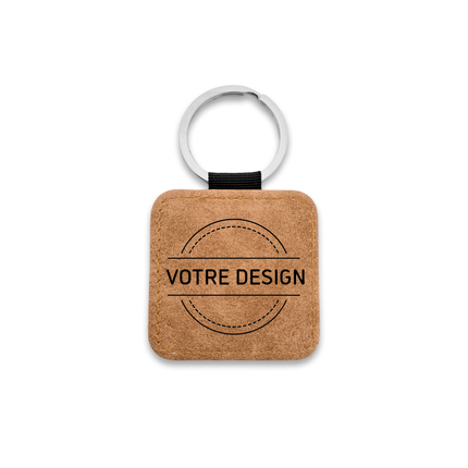 Porte-clés en cuir personnalisé carré marron clair - 50 x 50 mm - par pièce