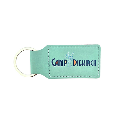 Porte-clés en cuir personnalisé rectangle turquoise - 70 x 33 mm - par pièce