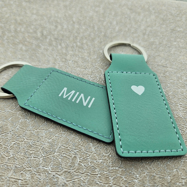 Porte-clés en cuir personnalisé rectangle turquoise - 70 x 33 mm - par pièce