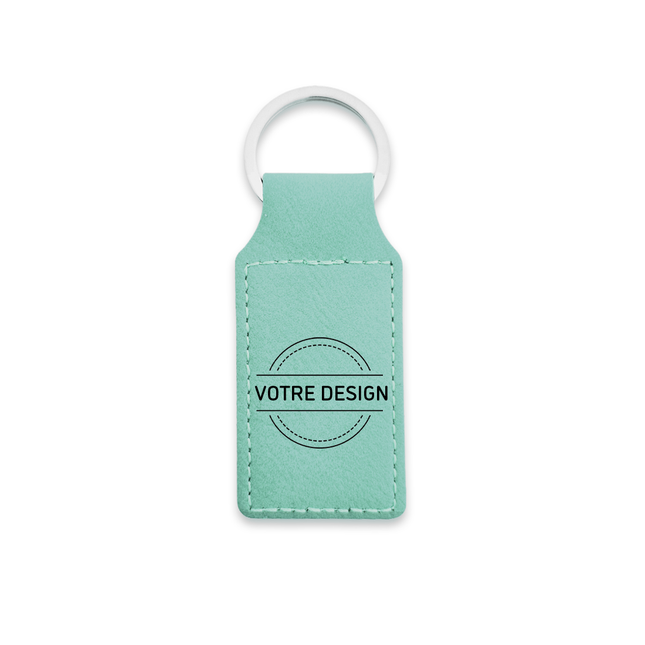 Porte-clés en cuir personnalisé rectangle turquoise - 70 x 33 mm - par pièce