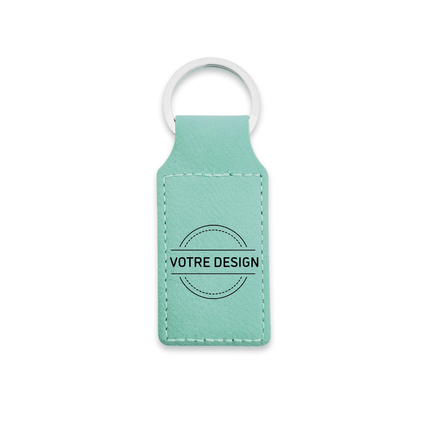 Porte-clés en cuir personnalisé rectangle turquoise - 70 x 33 mm - par pièce
