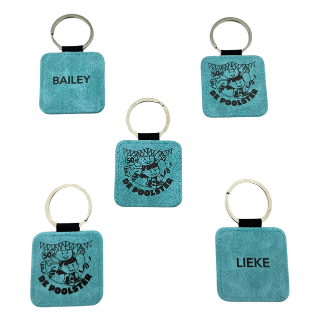 Porte-clés en cuir personnalisé carré turquoise - 50 x 50 mm - par pièce