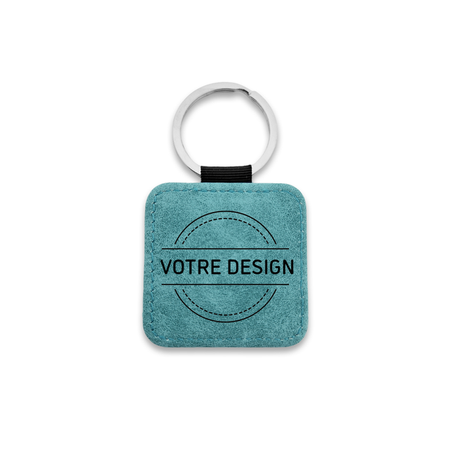 Porte-clés en cuir personnalisé carré turquoise - 50 x 50 mm - par pièce