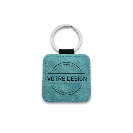 Porte-clés en cuir personnalisé carré turquoise - 50 x 50 mm - par pièce