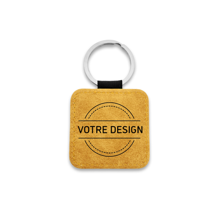Porte-clés en cuir personnalisé carré ocre jaune - 50 x 50 mm - par pièce