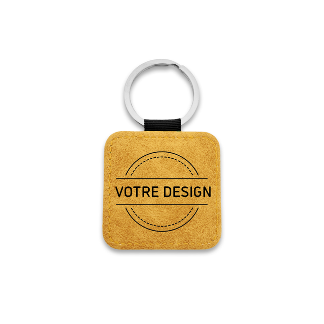 Porte-clés en cuir personnalisé carré ocre jaune - 50 x 50 mm - par pièce