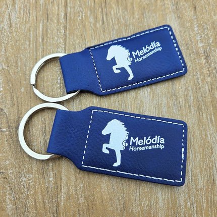 Porte-clés en cuir personnalisé rectangle bleu foncé - 70 x 33 mm - par pièce