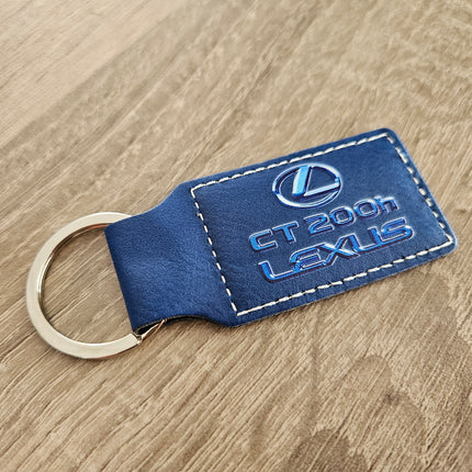 Porte-clés en cuir personnalisé rectangle bleu foncé - 70 x 33 mm - par pièce