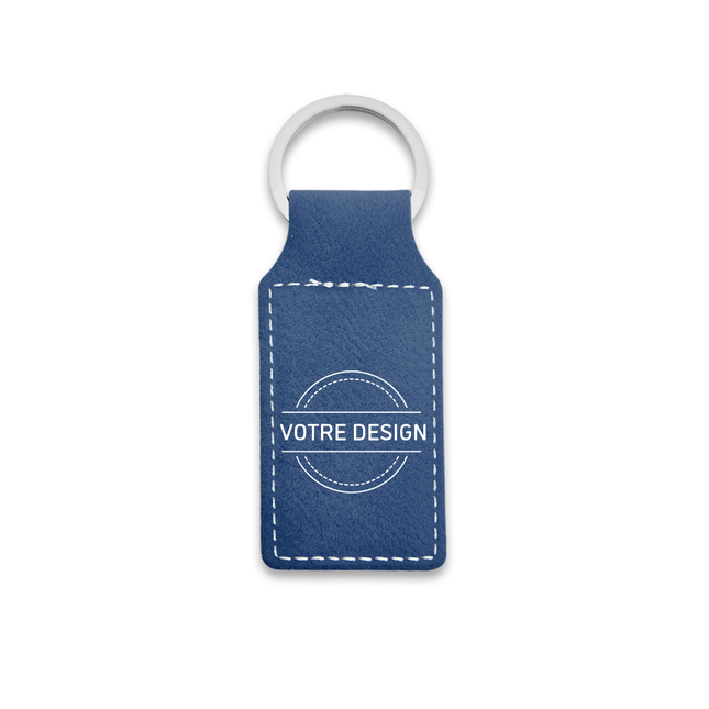 Porte-clés en cuir personnalisé rectangle bleu foncé - 70 x 33 mm - par pièce