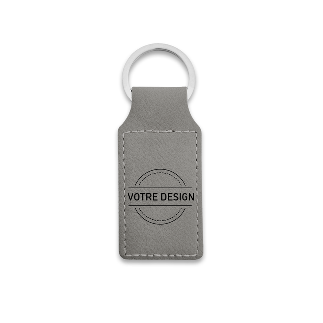 Porte-clés en cuir personnalisé rectangle gris - 70 x 33 mm - par pièce