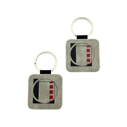 Porte-clés en cuir personnalisé carré gris clair - 50 x 50 mm - par pièce