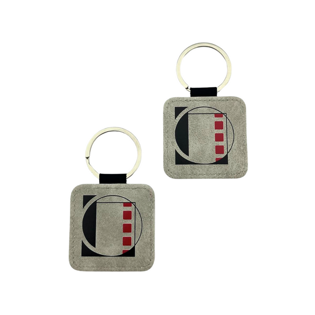 Porte-clés en cuir personnalisé carré gris clair - 50 x 50 mm - par pièce