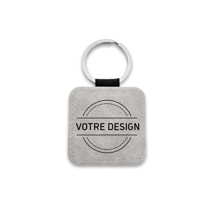 Porte-clés en cuir personnalisé carré gris clair - 50 x 50 mm - par pièce