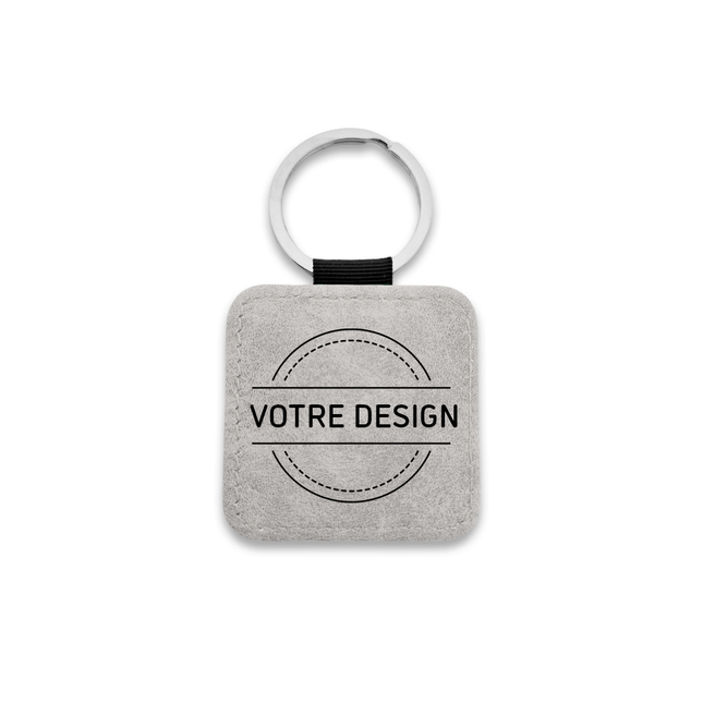 Porte-clés en cuir personnalisé carré gris clair - 50 x 50 mm - par pièce