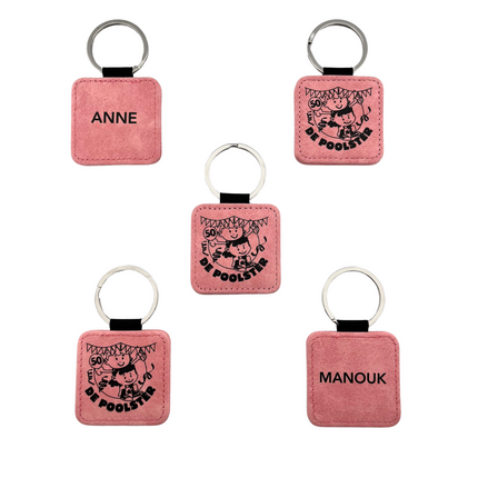 Porte-clés en cuir personnalisé carré rose - 50 x 50 mm - par pièce