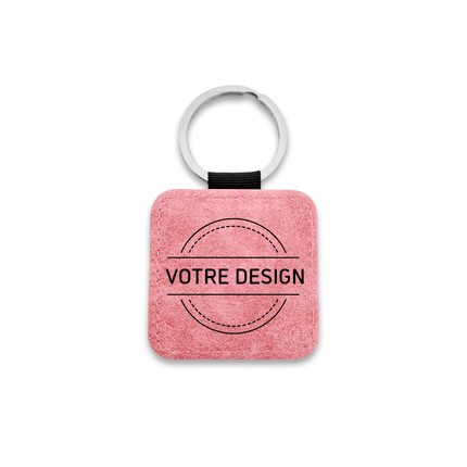 Porte-clés en cuir personnalisé carré rose - 50 x 50 mm - par pièce