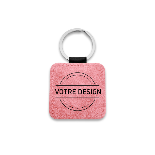 Porte-clés en cuir personnalisé carré rose - 50 x 50 mm - par pièce