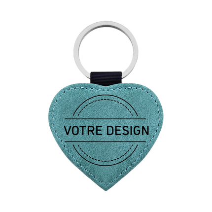 Porte-clés en cuir personnalisé cœur turquoise - 62 x 57 mm - par pièce