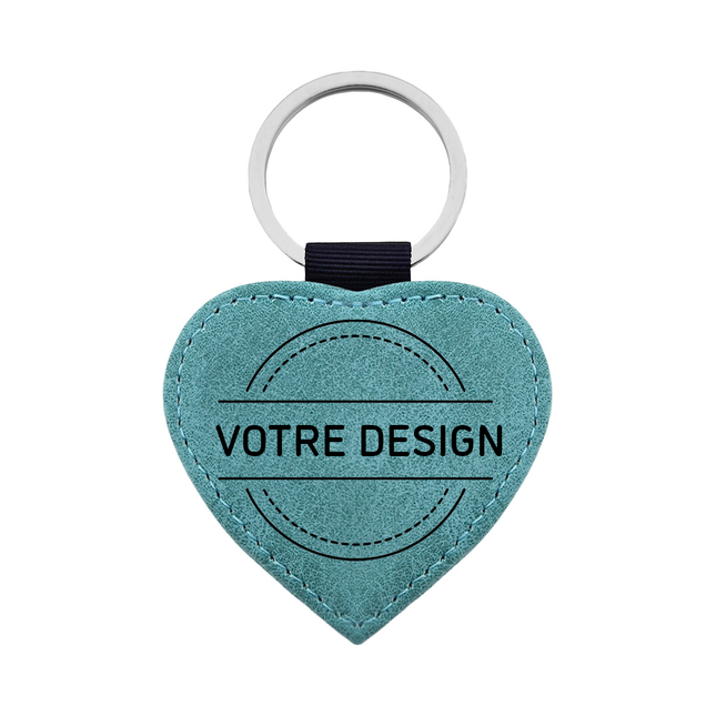 Porte-clés en cuir personnalisé cœur turquoise - 62 x 57 mm - par pièce