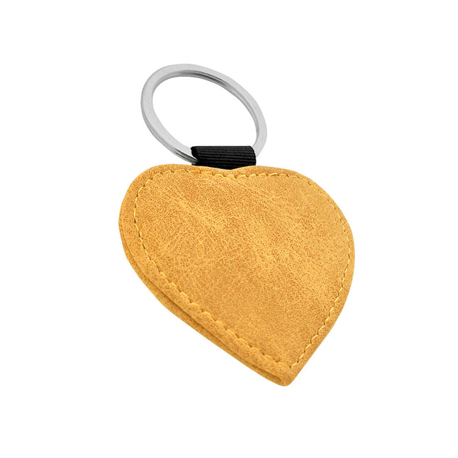 Porte-clés en cuir personnalisé cœur ocre jaune - 62 x 57 mm - par pièce
