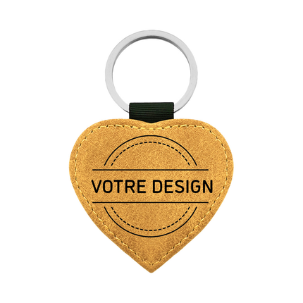Porte-clés en cuir personnalisé cœur ocre jaune - 62 x 57 mm - par pièce