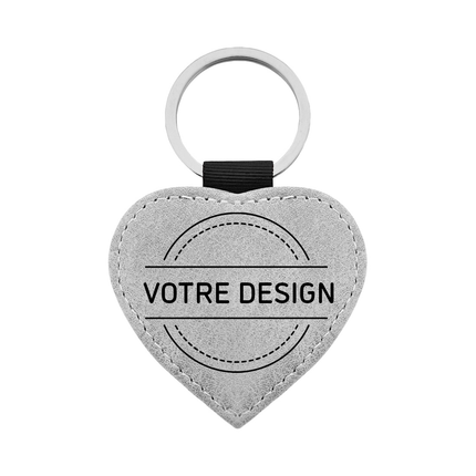 Porte-clés en cuir personnalisé cœur gris clair- 62 x 57 mm - par pièce