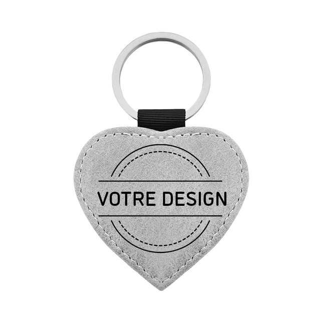 Porte-clés en cuir personnalisé cœur gris clair- 62 x 57 mm - par pièce