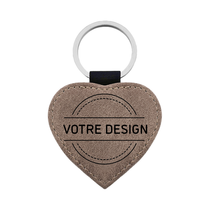 Porte-clés en cuir personnalisé cœur gris - 62 x 57 mm - par pièce