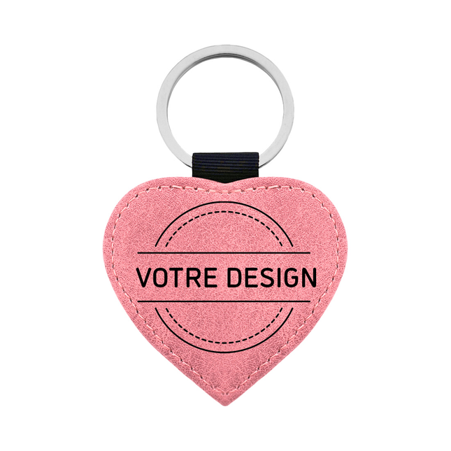 Porte-clés en cuir personnalisé cœur rose - 62 x 57 mm - par pièce