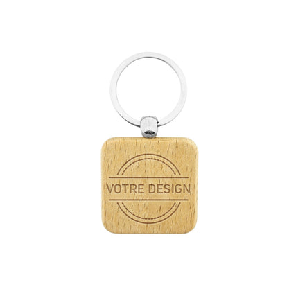Porte-clés personnalisé gravé en bois carré - 40 x 40 mm - par pièce