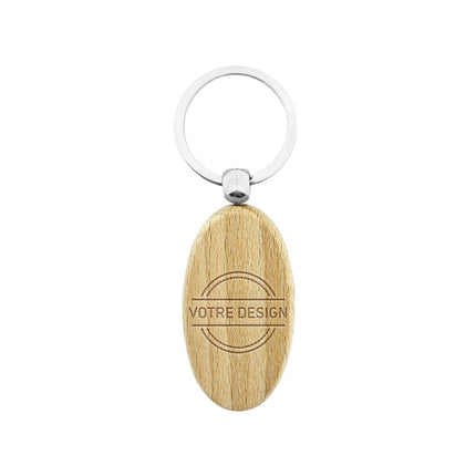 Porte-clés personnalisé gravé en bois ovale - 54 x 30 mm - par pièce