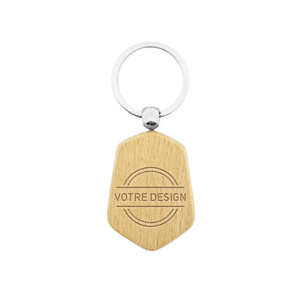 Porte-clés personnalisé gravé en bois hexagone - 48 x 35 mm - par pièce