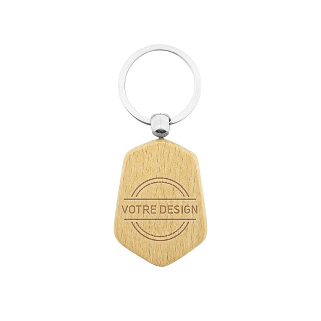 Porte-clés personnalisé gravé en bois hexagone - 48 x 35 mm - par pièce