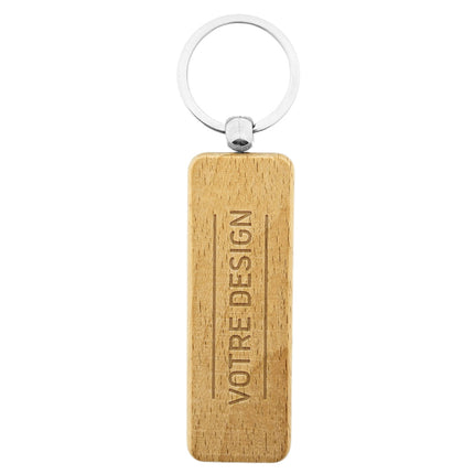 Porte-clés personnalisé gravé en bois rectangle - 80 x 27 mm - par pièce