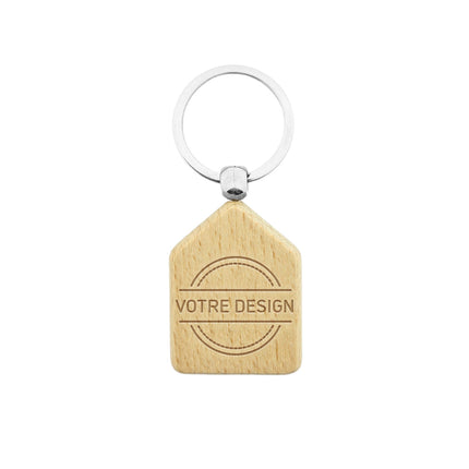 Porte-clés personnalisé gravé en bois maison - 45 x 35 mm - par pièce