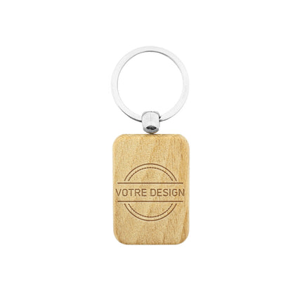Porte-clés personnalisé gravé en bois rectangle - 44 x 40 mm - par pièce