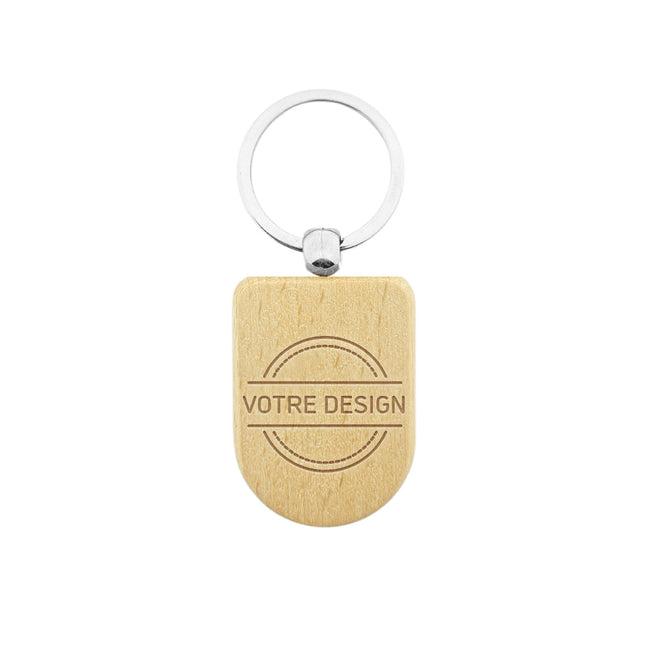 Porte-clés personnalisé gravé en bois semi-ovale- 50 x 35 mm - par pièce