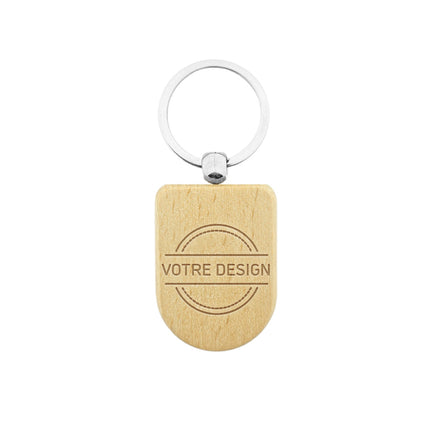 Porte-clés personnalisé gravé en bois semi-ovale- 50 x 35 mm - par pièce