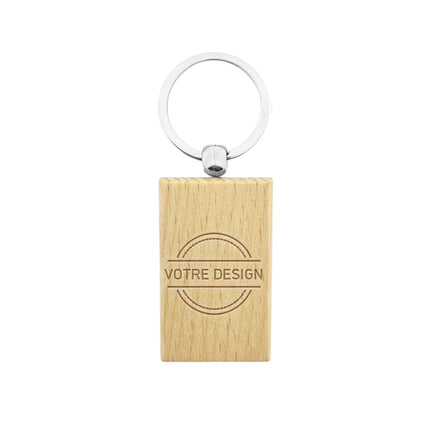 Porte-clés personnalisé gravé en bois rectangle - 51 x 32 mm - par pièce