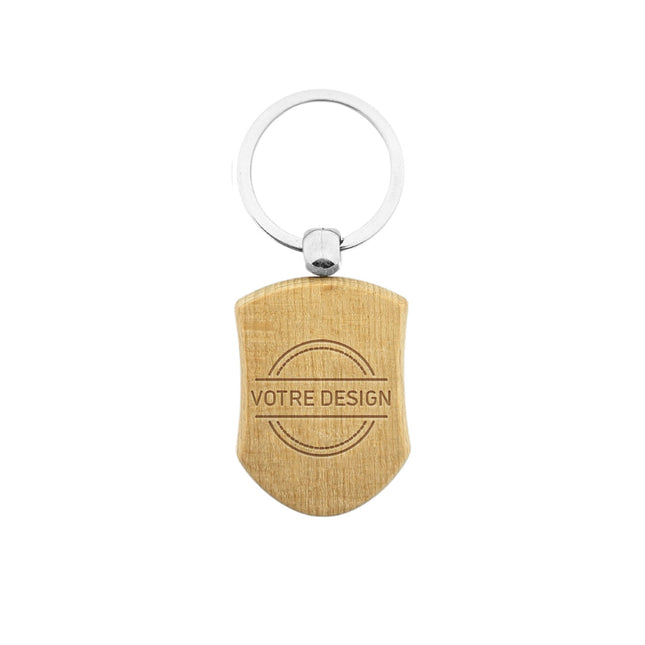 Porte-clés personnalisé gravé en bois bouclier - 45 x 32 mm - par pièce