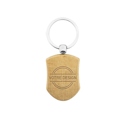 Porte-clés personnalisé gravé en bois bouclier - 45 x 32 mm - par pièce
