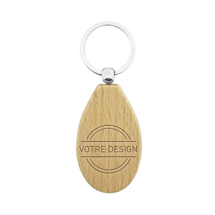 Porte-clés personnalisé gravé en bois goutte - 58 x 36 mm - par pièce