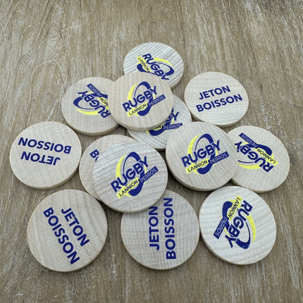 Jetons personnalisés en bois -  Ø37 mm - 100 pièces