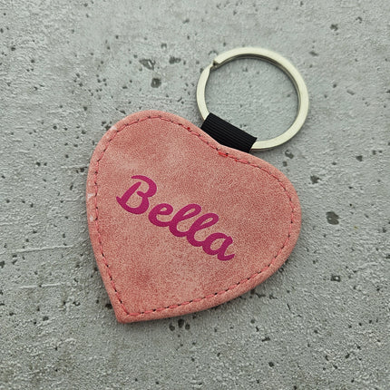 Porte-clés en cuir personnalisé cœur rose - 62 x 57 mm - par pièce