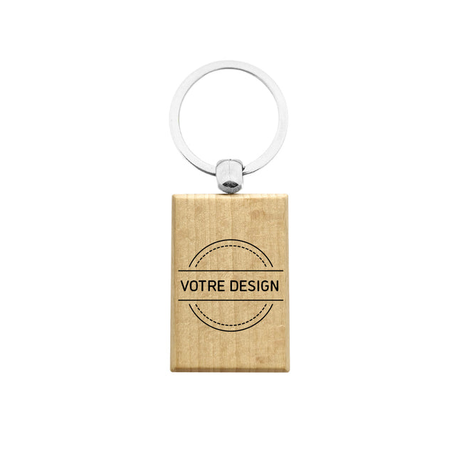 Porte-clés personnalisé en bois rectangle - 43 x 30 mm - par pièce