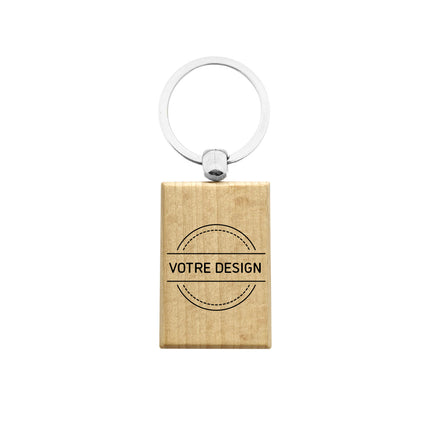 Porte-clés personnalisé en bois rectangle - 30 x 43 mm - par pièce